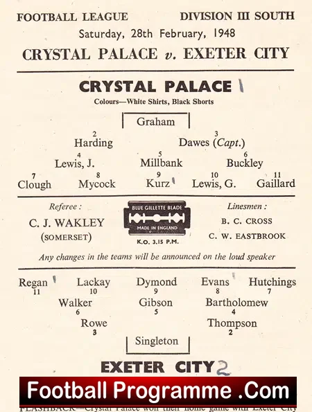 Crystal Palace v Exeter City 1948 – 1940s