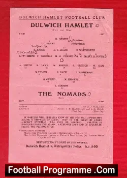 Dulwich Hamlet v The Nomads 1945 – Single Sheet – 10 Nil