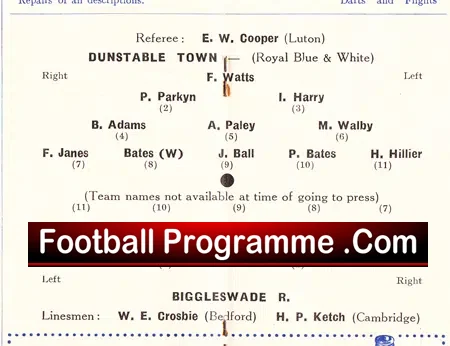 Dunstable Town v Biggleswade Rovers 1958