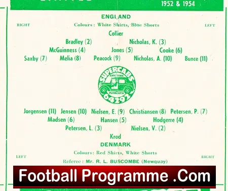 England v Denmark 1955 – Youth match at Plymouth