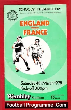 England v France 1978 - School Boys Match at Wembley - football programme