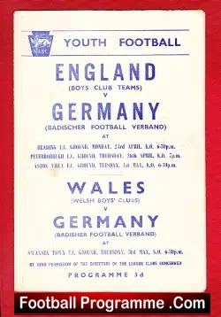 England v Germany 1956 – Youth Game at Swansea – Villa + Reading