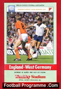 England v Germany 1985 - Schoolboys at Wembley - football programme