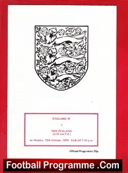 England v New Zealand 1979 - B Team match at Leyton Orient - football programme