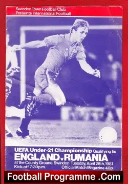 England v Romania 1981 - Under 23 International at Swindon - football programme