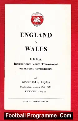 England v Wales 1970 – Youths Match at Orient