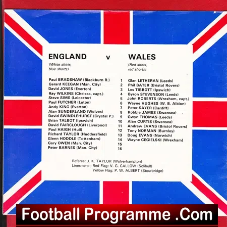 England v Wales 1977 – Under 21 U21 at Wolves