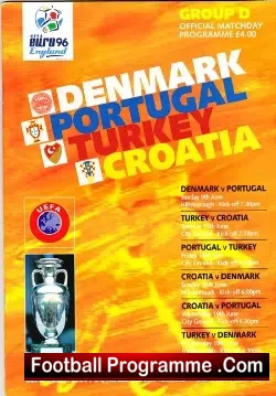 Euro 96 Denmark v Portugal 1996 - Turkey Croatia England 1996 - football programme