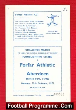 Forfar Athletic v Aberdeen 1971 – Opening Of The New Floodlights