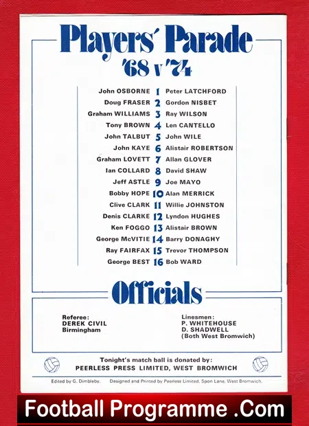 Geoff Astle Testimonial Benefit Game West Bromwich WBA 1974