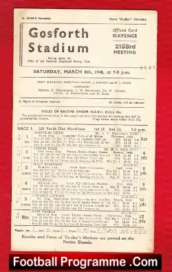 Gosforth Stadium Horse Racing Card 1948