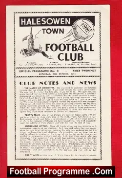 Halesowen Town v Lye Town 1948 - football programme