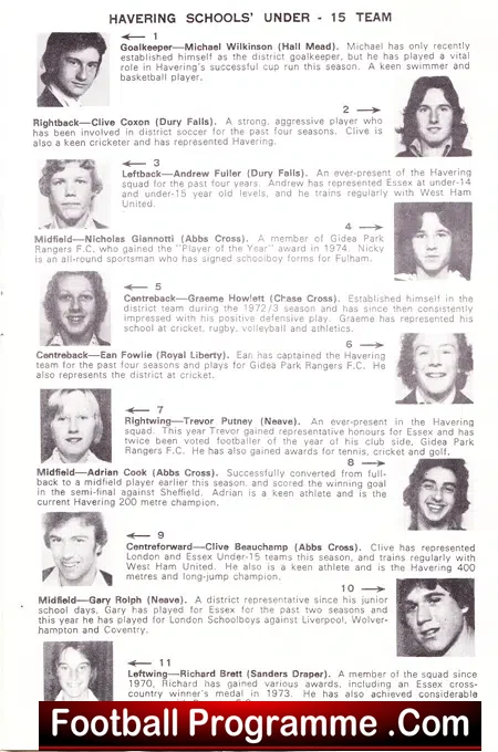 Havering Boys v Barking Boys 1975 – Schoolboys at Romford