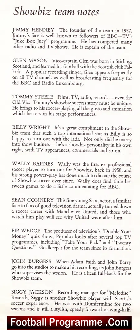 Isle Of White FA v Showbiz 1960s – Sean Connery + Signed