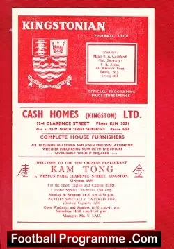 Kingstonian v Sutton United 1959 - Senior Cup Match - football programme