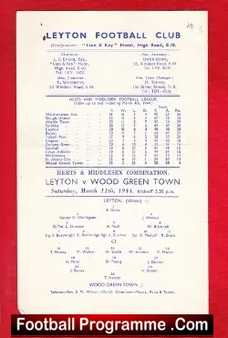 Leyton v Wood Green Town 1944 – Herts Middx – Rare Programme