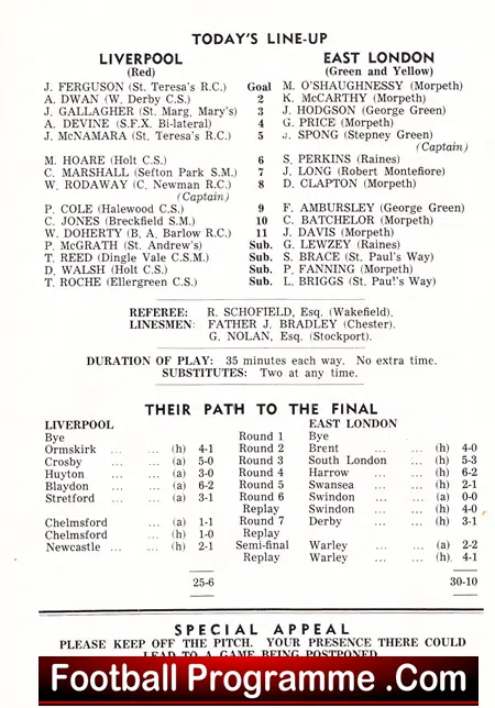 Liverpool Boys v East London Boys 1970 – Schoolboys Final