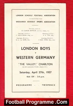 London Schoolboys v Germany 1957 – at The Valley Charlton