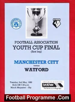 Manchester City v Watford 1989 - Youth Cup Final 1st Leg - football programme