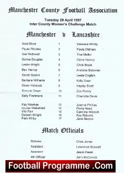 Manchester County Ladies v Lancashire 1997 - Womens Football - football programme