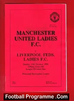 Manchester United Ladies v Liverpool 1996 - Womens Football - football programme