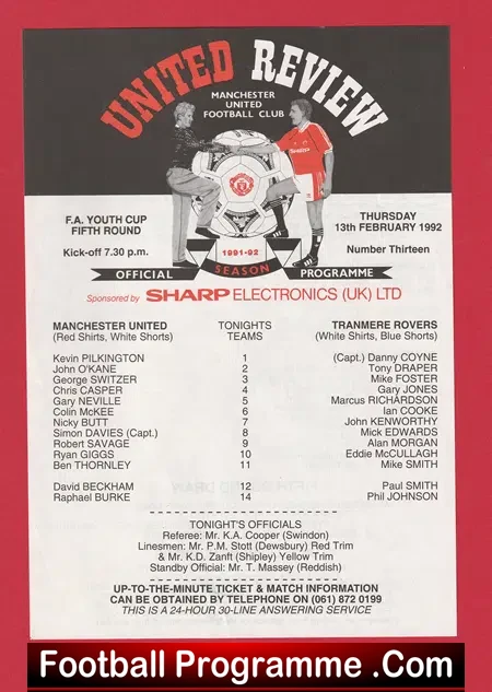 Manchester United v Tranmere Rovers 1992 – Youth Class of 92