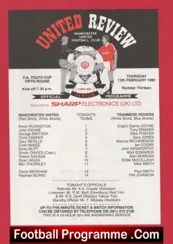 Manchester United v Tranmere Rovers 1992 – Youth Class of 92