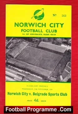 Norwich City v Belgrade 1961 - Multi Autographed Signed - football programme