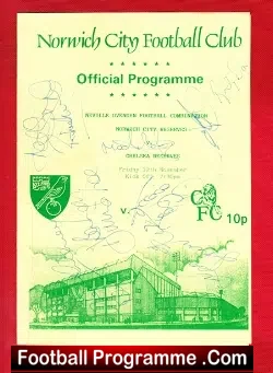Norwich City v Chelsea 1993 - Reserves - Multi Autographed - football programme