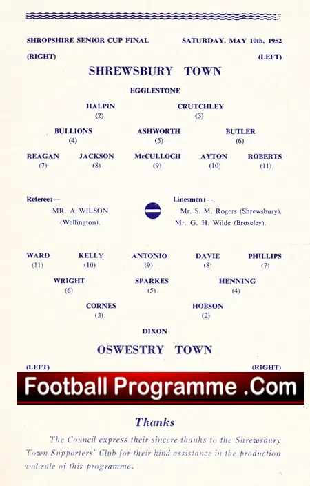 Oswestry Town v Shrewsbury Town 1952