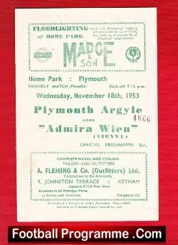 Plymouth Argyle v Admira Wien 1953 – Multi Autographed Signed