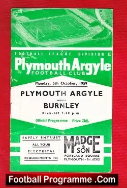 Plymouth Argyle v Burnley 1959 – Signed Neil Dougall