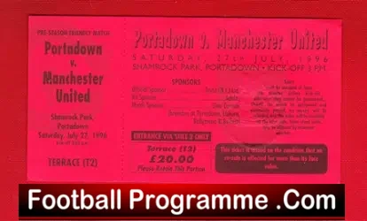 Portadown v Manchester United 1996 – Full Ticket