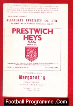 Prestwich Heys v Clitheroe 1975 - football programme