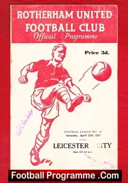 Rotherham United v Leicester City 1957 - Multi Autographed - football programme