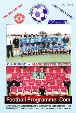 Rugby Town v Manchester United 1991 - Pre Season Friendly Match - rugby programme