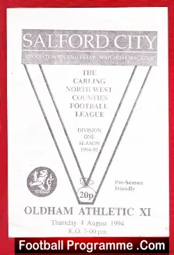 Salford City v Oldham Athletic 1994 - North West Counties - football programme