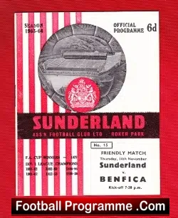 Sunderland v Benfica 1963 - Eusebio- Friendly Match - football programme