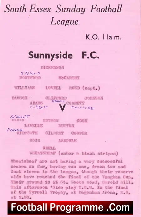 Sunnyside Rangers v Wheatsheaf 1965