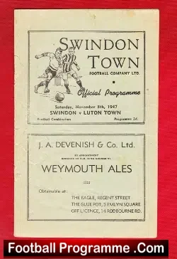 Swindon Town v Luton Town 1947 - football programme