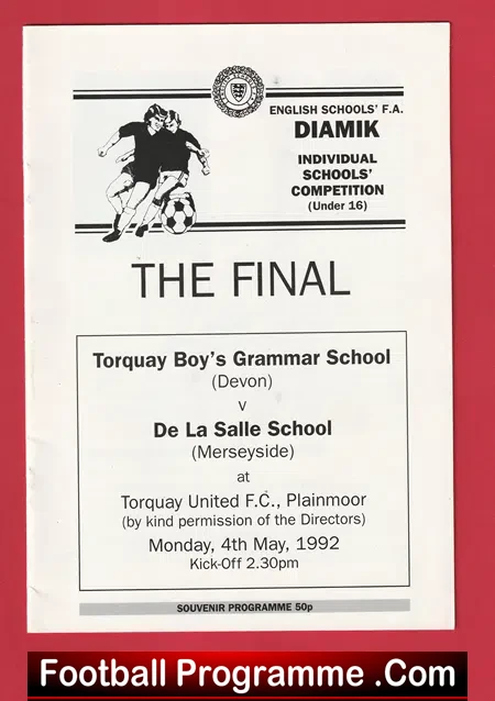 Torquay Boys Grammar School v De La Salle School 1992 Cup Final