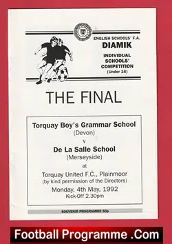 Torquay Boys Grammar School v De La Salle School 1992 Cup Final