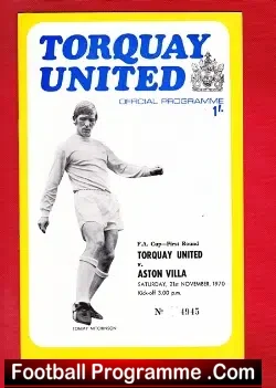 Torquay United v Aston Villa 1970 - football programme