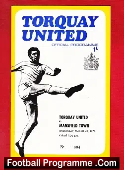 Torquay United v Mansfield Town 1970 - football programme