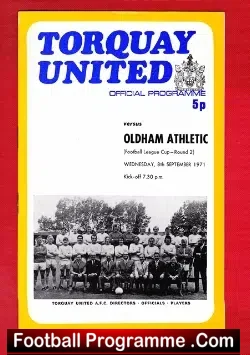 Torquay United v Oldham Athletic 1971 - football programme