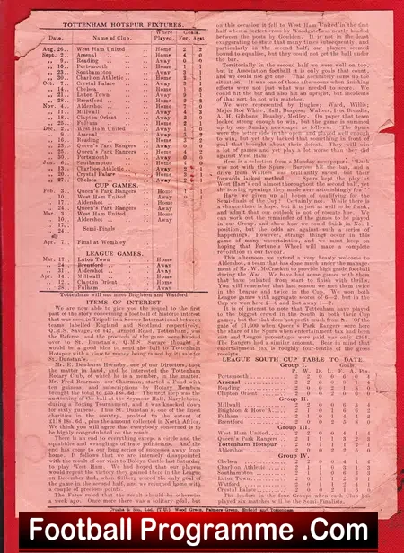Tottenham Hotspur v Aldershot 1945 – War Time Issue