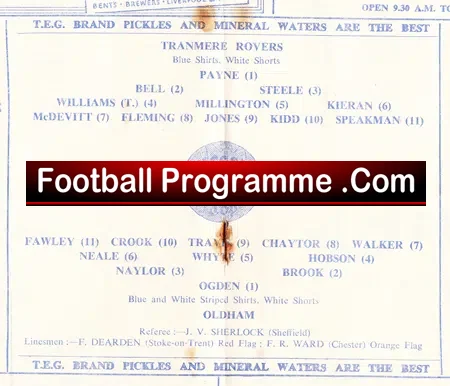 Tranmere Rovers v Oldham Athletic 1956