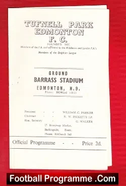 Tufnell Park Edmonton v Hoddeston Town 1957