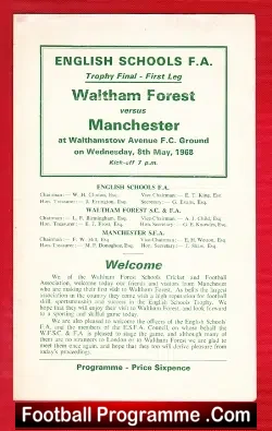 Waltham Forest v Manchester 1968 - Schoolboys Trophy Cup Final - football programme