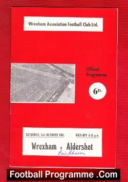 Wrexham v Aldershot 1965 - Eric Johnson - football programme